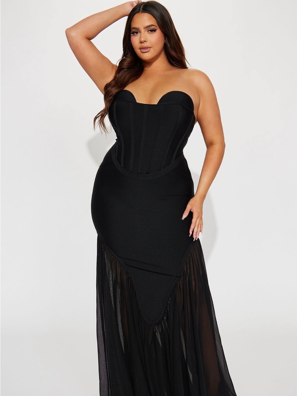 Strapless Black Corset Maxi Dress